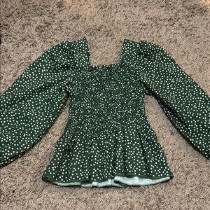 Shein Girls Green Polka Dot Smocked Top